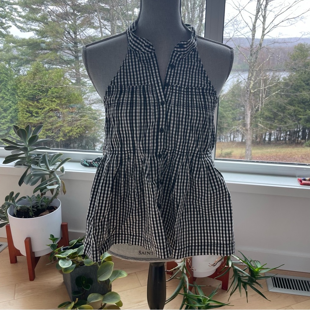 High neck backless checkered sun top